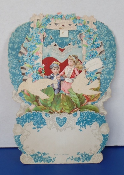 Backdrop card 3D wafer standee, congratulations, children, heart of forget-me-nots, doves