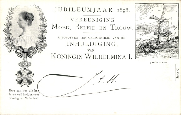 Ganzsachen Ak Amtseinführung Königin Wilhelmina, Porträt, Windmühle
