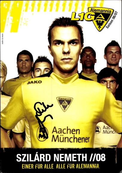 Handtekeningkaart voetballer Szilárd Nemeth, Alemannia Aachen, handtekening