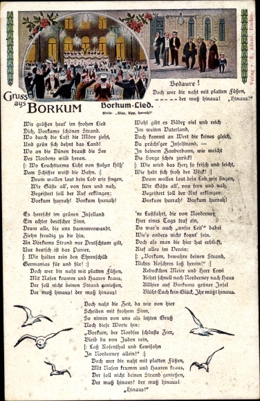 Judaica Song Postcard Borkum Song, Plate Feet, Anti Jewish