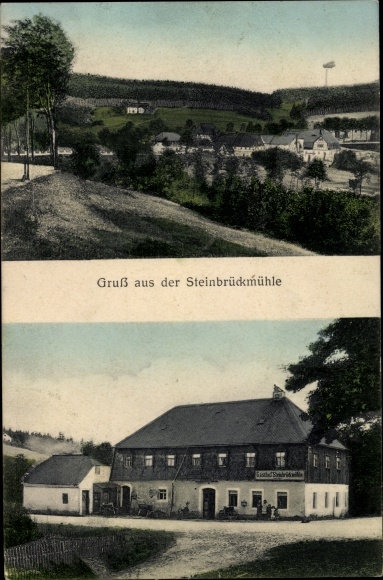 Postcard Steinbrückmühle Hartmannsdorf Reichenau Osterzgebirge, inn, view of the town