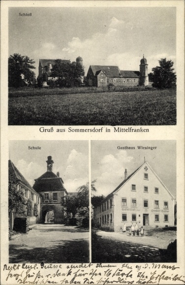 PC Sommersdorf Burgoberach in Middle Franconia, castle, school, inn Wiesinger