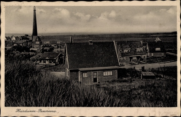 Postcard Huisduinen Den Helder North Holland Netherlands, panorama of the village, lighthouse