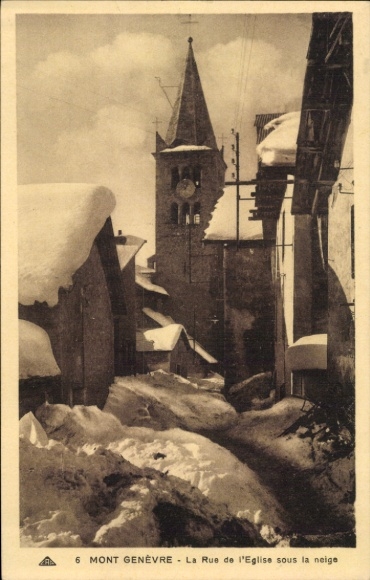 PC Montgenèvre Hautes Alpes, Rue de l'Eglise, winter view
