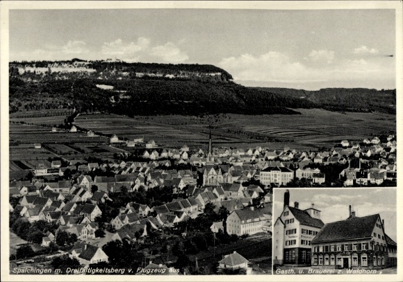 Postcard Spaichingen in Württemberg, Dreifaltigkeitsberg, aerial photograph, Gasth. u. Brauerei zum Waldhorn