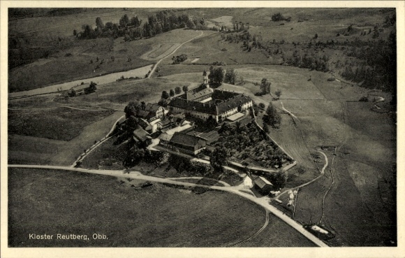 Postcard Sachsenkamm in Upper Bavaria, Reutberg Monastery, aerial photograph