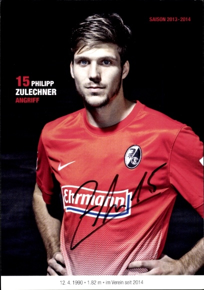 Autogrammkarte Fußballer Philipp Zulechner, SC Freiburg, Autogramm