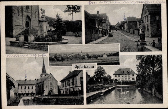 PC victim tree Bergtheim in Lower Franconia, partial views, church, monument