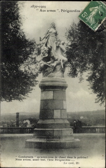 PC Périgueux Nouvelle-Aquitaine Dordogne, statue "Aux armes", memorial, inscription,