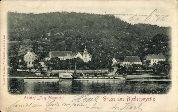 Postcard Dresden Niederpoyritz, Gasthof Zum Erbgericht, Elbdampfer Bohemia