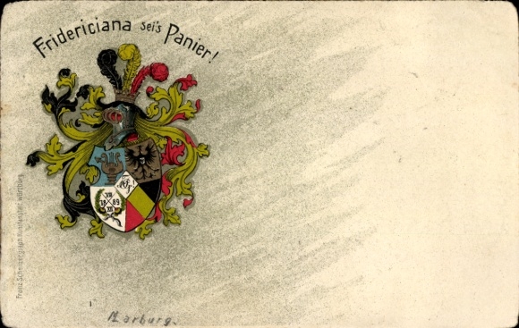 Studentika Postcard Marburg an der Lahn, Corps Fridericiana, coat of arms