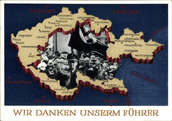 Postal stationery Postcard We thank our Führer, Sudetenland, Bohemia, Moravia, Hitler