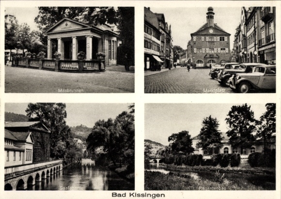 Postcard Bad Kissingen Lower Franconia Bavaria, Maxbrunnen, Market Square, Saale, Lawns