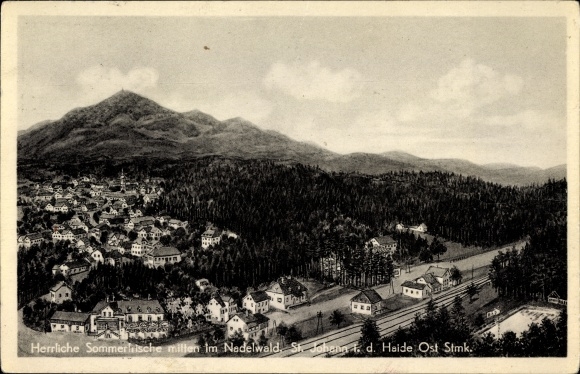 Artist PC Sankt Johann in der Haide Styria, total view of the village, train station