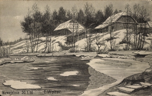 Artysta KP Walter, E., Nowojelnia Białoruś, widok zimowy, 30.1.1916, I wojna światowa