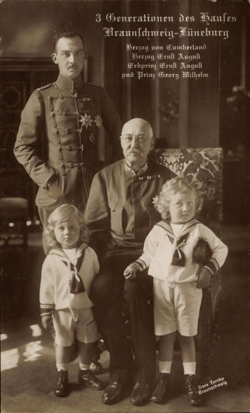 Postcard 3 generations of the House of Brunswick Lüneburg, Duke Ernst August, Duke of Cumberland