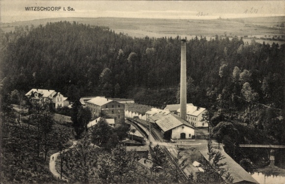 Postcard Witzschdorf Gornau in the Ore Mountains, general view, factory
