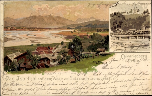 Artist Chromo-Litho Strützel, Otto, Bad Tölz in Upper Bavaria, Isar Valley on the way to Lenggries