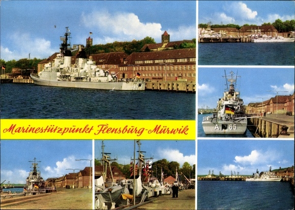 Postcard Mürwik Flensburg in Schleswig Holstein, naval base, ships