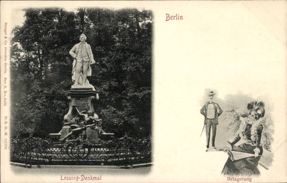 Postcard Berlin Tiergarten, Lessing Memorial, Siege