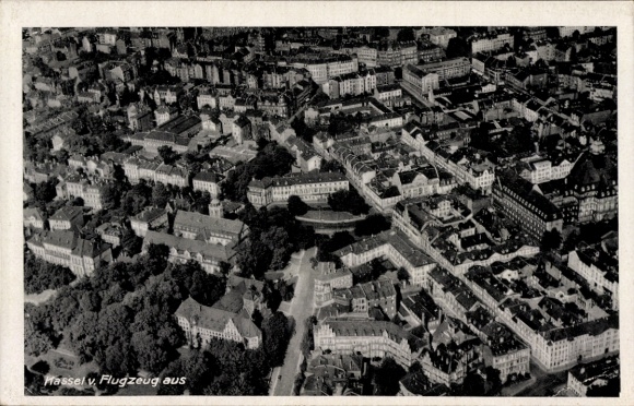 Postcard Hassel on the Weser, aerial photograph, city view, buildings, trees, streets