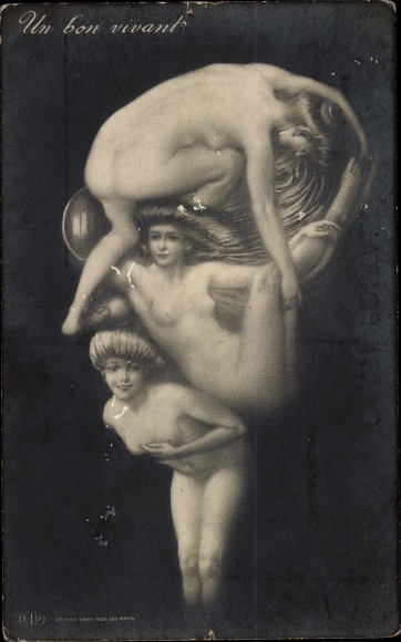 Artist Postcard Woman&#39;s body, man&#39;s face with monocle, metamorphosis, Un bon vivant