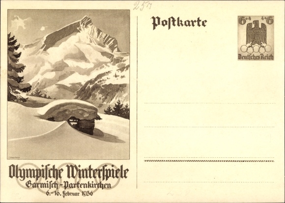 KP pocztowa z Garmisch Partenkirchen w Górnej Bawarii, Zimowe Igrzyska Olimpijskie 1936