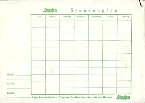 Timetable Staufen drawing pad, notebooks, Emperor Friedrich II founds the city of Wimpfen around 1960