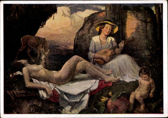 Artist PC troupe, Karl, youth, female nude, deer, guitar, child, HDK 283