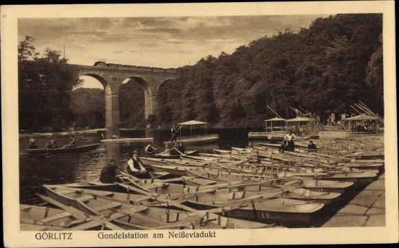 Postcard Görlitz in Lusatia, gondola station at the Neisse viaduct