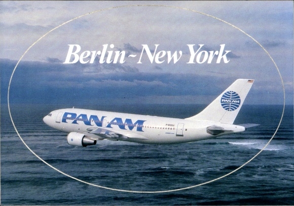 Postcard Pan Am passenger plane, flight from Berlin to New York