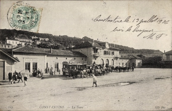 Ak Constantine Algerije, La Gare, uitzicht op het treinstation