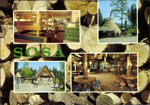 Postcard Sosa Eibenstock in the Ore Mountains, consumption restaurants Kohlerhütte and Meiler