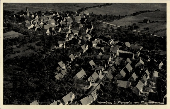 Postcard Wurmberg in Württemberg, aerial view of Wurmberg, Pforzheim, many roofs, rural surroundings