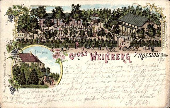 Litho Roßlau an der Elbe Anhalt, Alte Burg, Gasthaus Weinberg