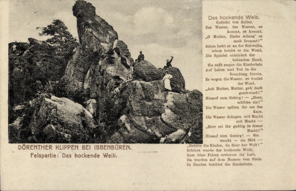 Ak Ibbenbüren in Westfalen, Dörenther Klippen, Hockendes Weib, Gedicht