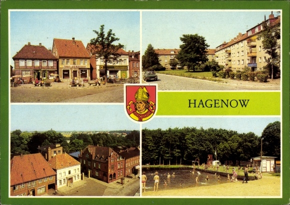 KP Hagenow w Meklemburgii, Rudolf-Breitscheid-Platz, osiedle AWG, częściowy widok, odkryty basen