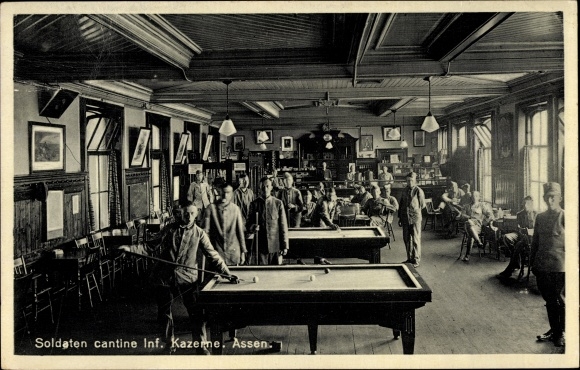 Postcard Assen Drenthe Netherlands, soldiers cantine inf. Kazerne