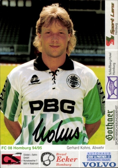 Autograph card footballer Gerhard Kohns, FC 08 Homburg, autograph