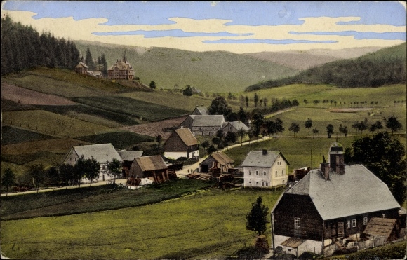 Postcard Rehefeld Zaunhaus Altenberg in the Ore Mountains, view of the place with Kgl. hunting lodge
