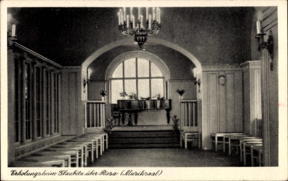 Postcard Glaubitz on the Elbe, music room of the convalescent home