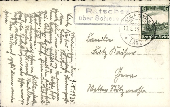 stempel pocztowy krajowy Ratscher nad Schleusingen, pocztówka 10 sierpnia 1935, Shepherd Las Turyński