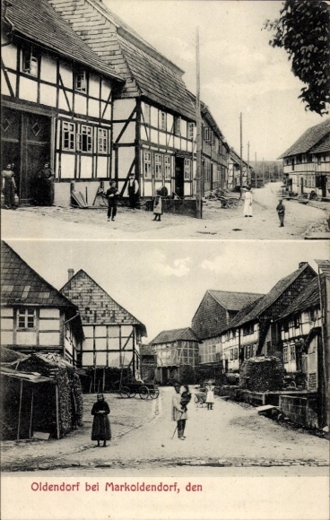 KP Village Oldendorf Markoldendorf Dassel w Dolnej Saksonii, częściowy widok, fragment ulicy, domy z muru pruskiego