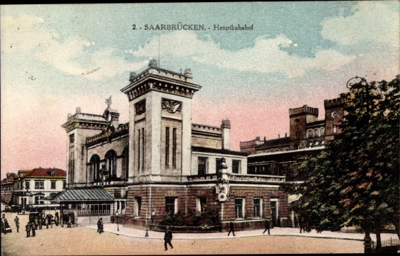 Postcard Saarbrücken, view from the main station, right side