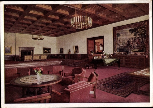 Postcard Berchtesgaden, Berghof Obersalzberg, Hitlerhaus, Haus Wachenfeld, Great Hall, Hoffmann 463