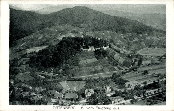 Postcard Ortenberg in Baden, aerial photograph
