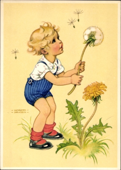 Artist PC Lungershausen, Ilse Wende, boy with a dandelion, dandelion