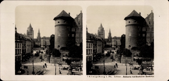 Zdjęcie stereo Kaliningrad Królewiec Prusy Wschodnie, zamek, pomnik Bismarcka