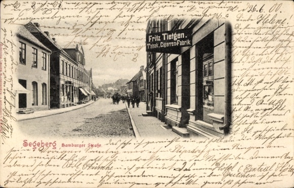 Postcard Bad Segeberg in Holstein, street with houses, factory, people,