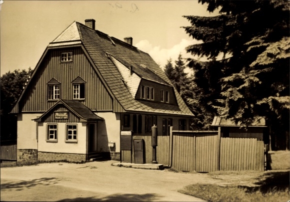 Postcard Muldenberg Grünbach im Vogtland, Gasthof Muldentalsperre, gas station